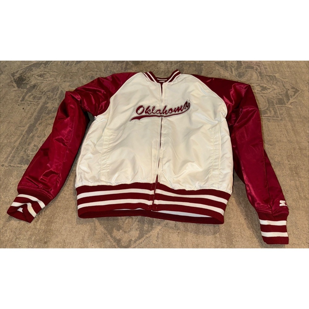 Vtg STARTER Womens Sz Small 4-6 Satin Varsity Jacket Reversible Okahoma Sooners